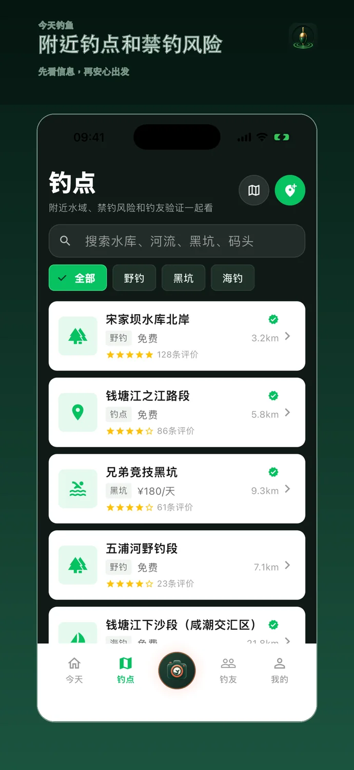 附近钓点与禁钓风险